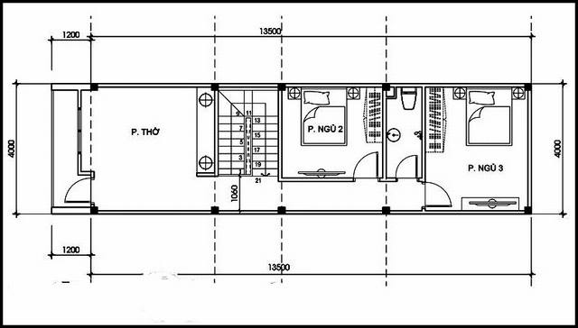 Tầng 2 bố trí 2 phòng ngủ với nhà vệ sinh đặt ở giữa rất thuận tiện cho việc sinh hoạt.